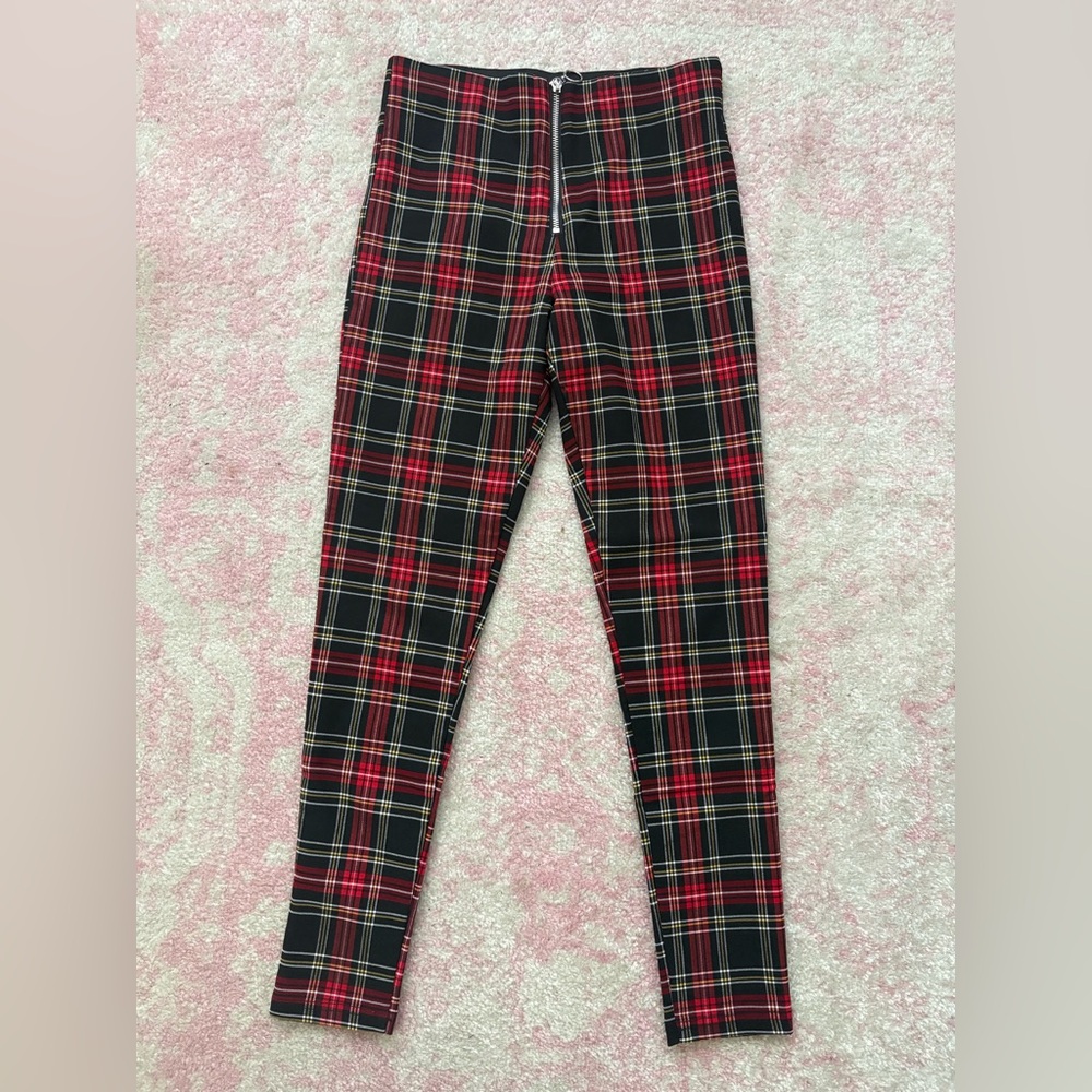 Zara Red and Black Plaid Leggings
